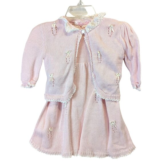 Sophie Dess Creations Paris Dress & Sweater Set Baby 3M Cotton Embroidered Pink - Picture 1 of 16